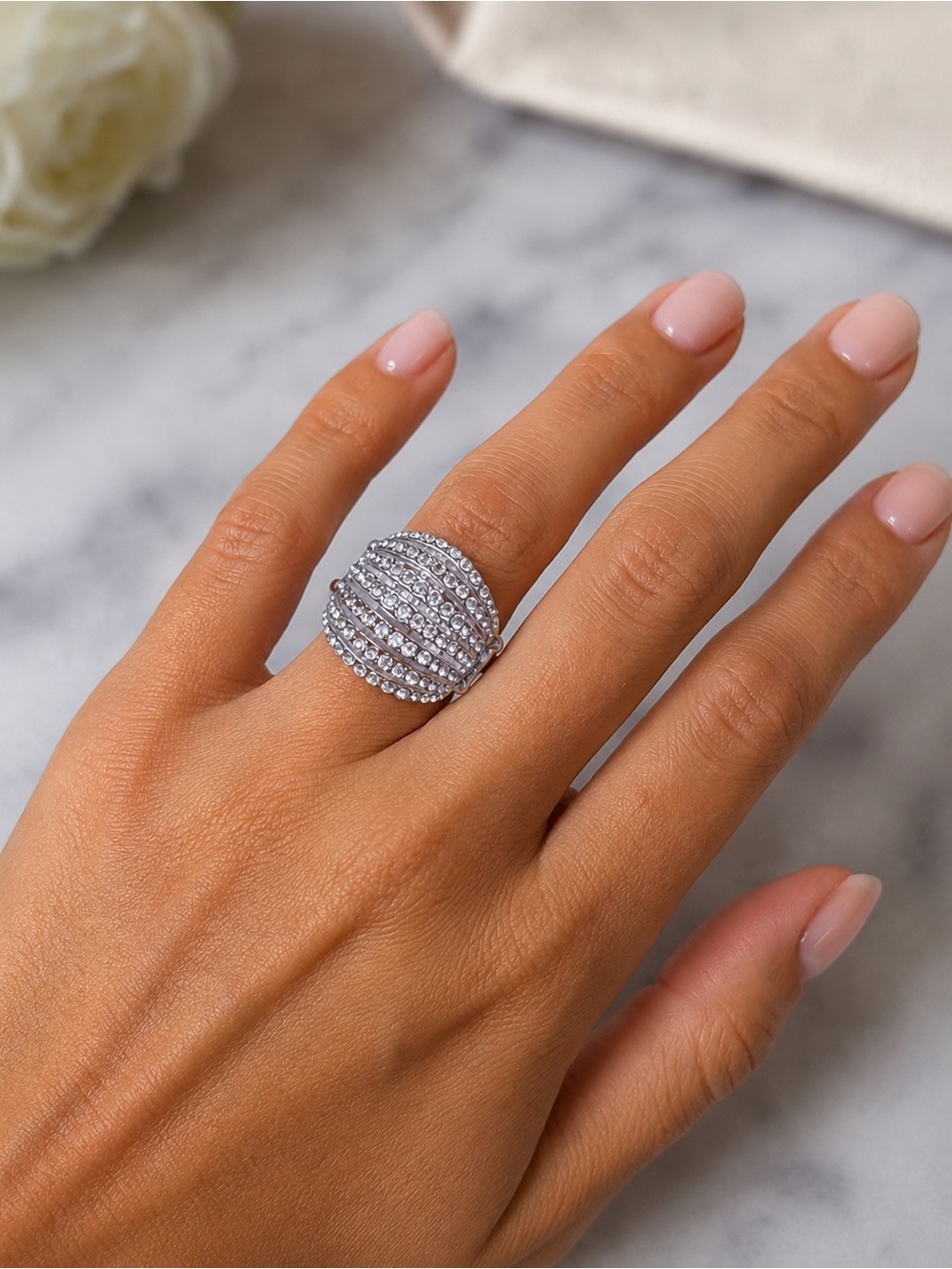 Silver Pave Dome Ring in Silver
